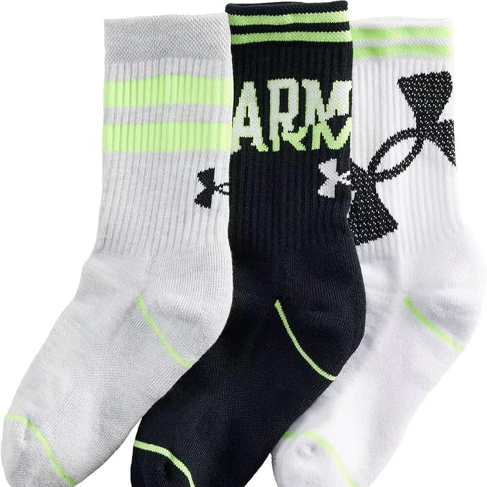 NEW Under Armour Phenom 3 pk Youth Crew Socks - Youth shoe size 4.5Y - 7